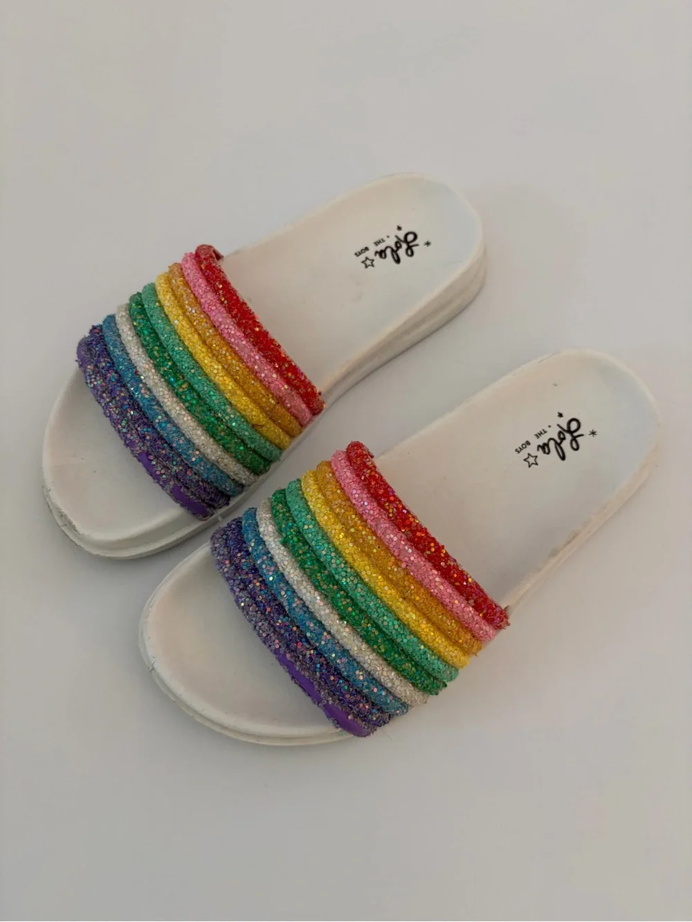 Lola And The Boys Rainbow Glitter Slides Girls Size 31 (13.5 US) Summer Shoes